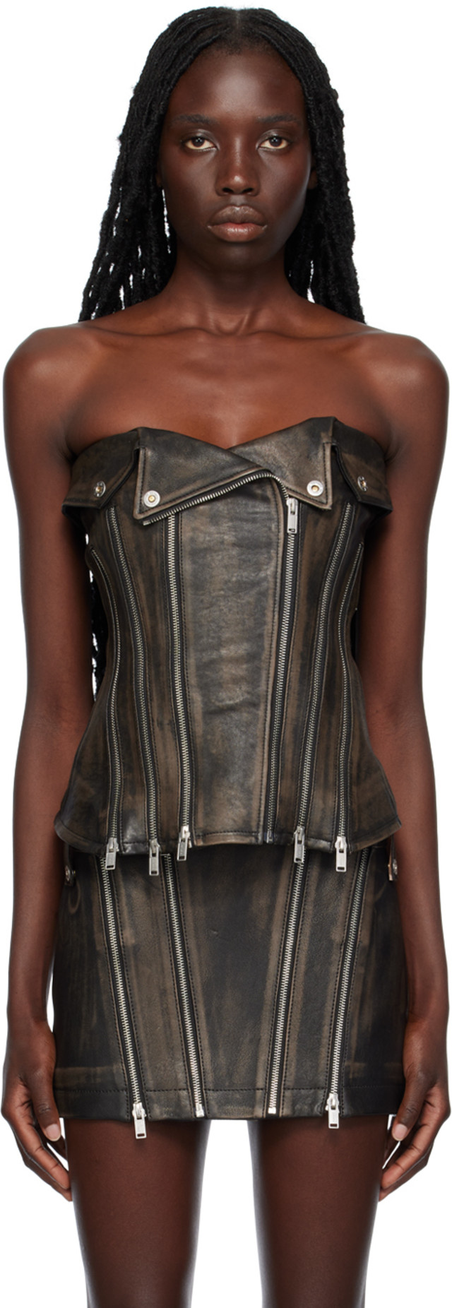Dion Lee: Black Zip Leather Tank Top | SSENSE