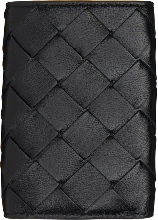 Bottega Veneta: Black Tiny Trifold Wallet | SSENSE