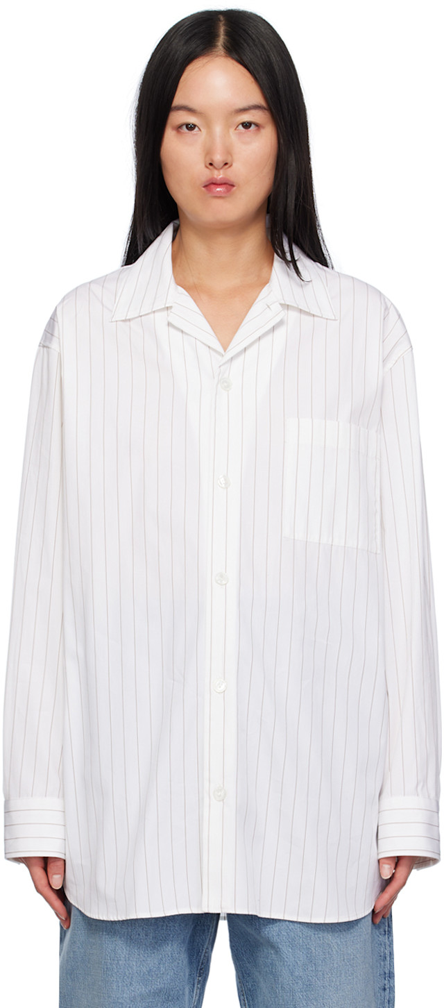Bottega Veneta ストライプ半袖シャツ Bottega Veneta: White Pinstripe Shirt | SSENSE