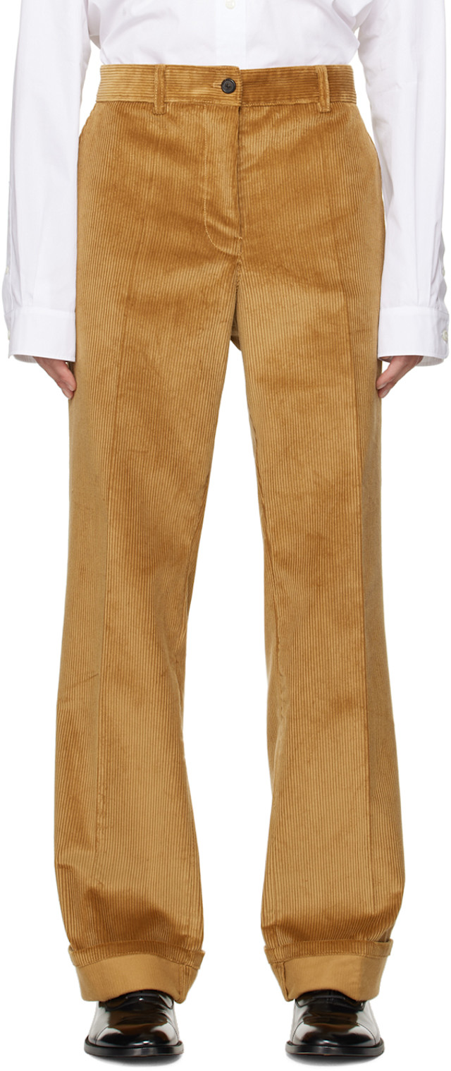 Miu Miu: Brown Rolled Trousers | SSENSE Canada