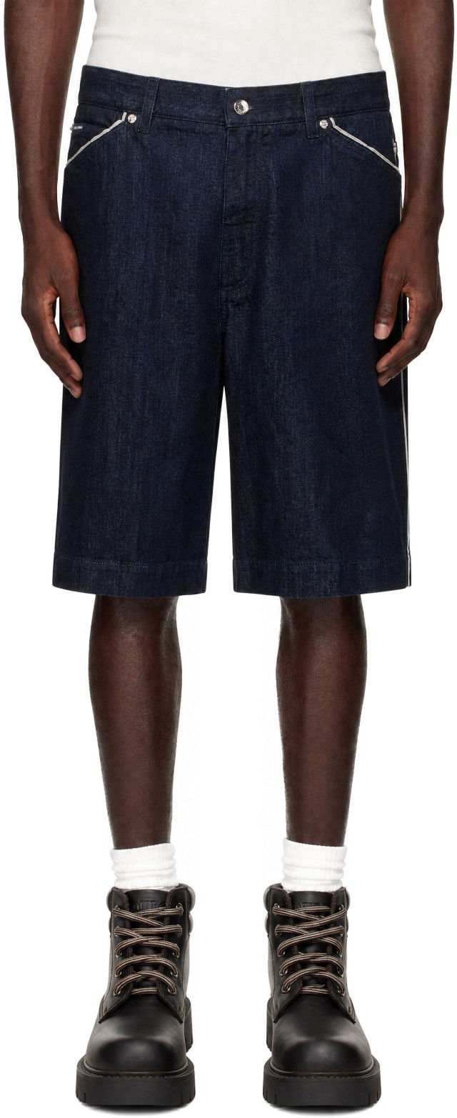 Dolce&Gabbana: Blue Logo Plaque Denim Shorts | SSENSE
