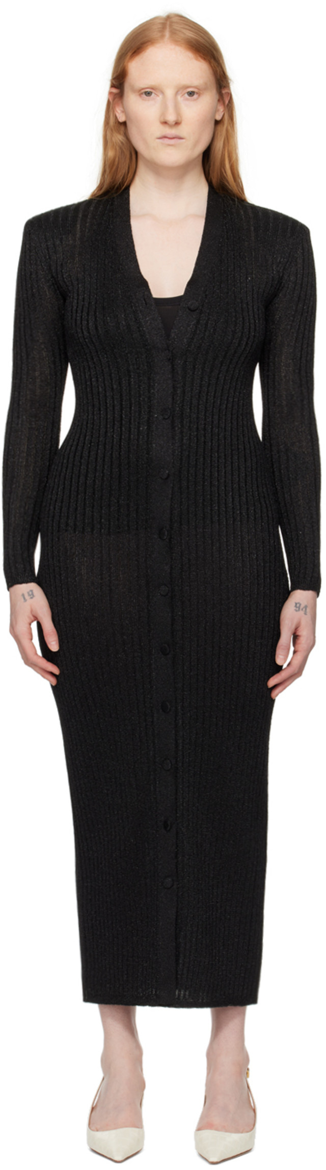 TOM FORD Lurex Ribbed Knit Long Cardigan Dress - Black TOM FORD Lurex Ribbed Knit Long Cardigan Dress - Black