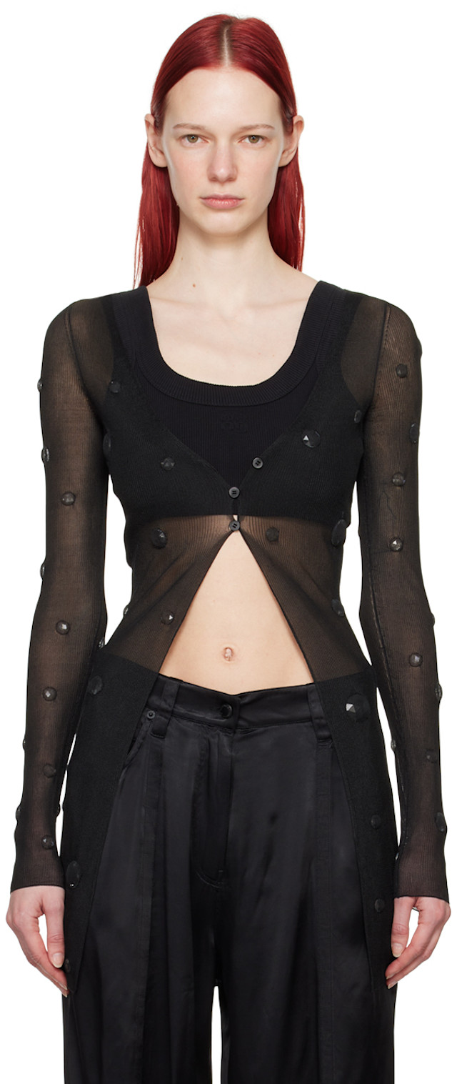 Alexander Wang - T by Alexander Wang クロップド リブ カーディガン Alexander Wang: ブラック リブ カーディガン | SSENSE 日本