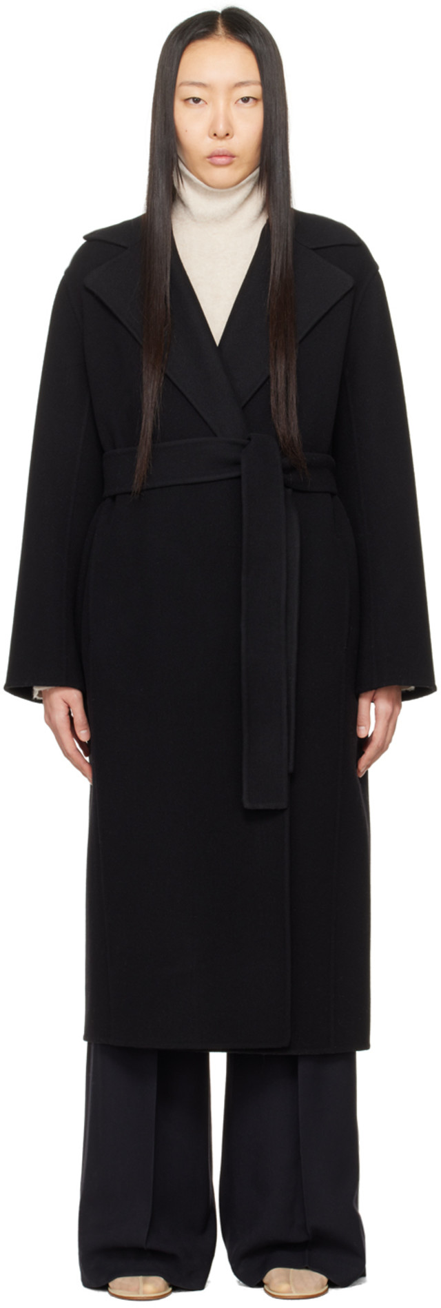 The Row: Black Malika Coat | SSENSE Canada