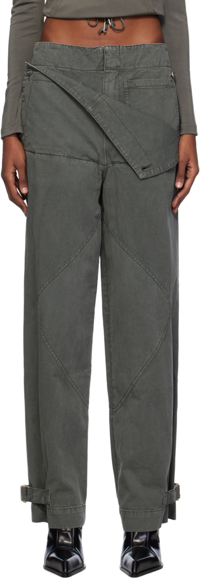 Dion Lee: Pantalon Shell gris à ceinture | SSENSE France