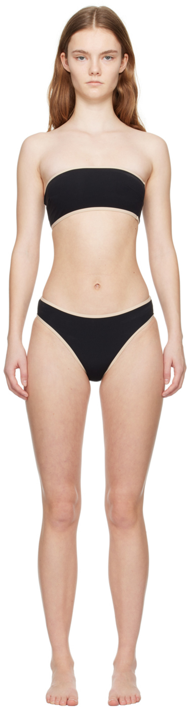 TOTEME: Black Stripe Edge Bikini Top | SSENSE
