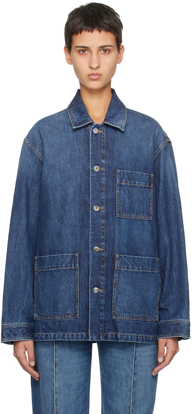 Bottega Veneta Denim jacket Gジャン　44 Bottega Veneta: Indigo Single-Breasted Denim Jacket | SSENSE