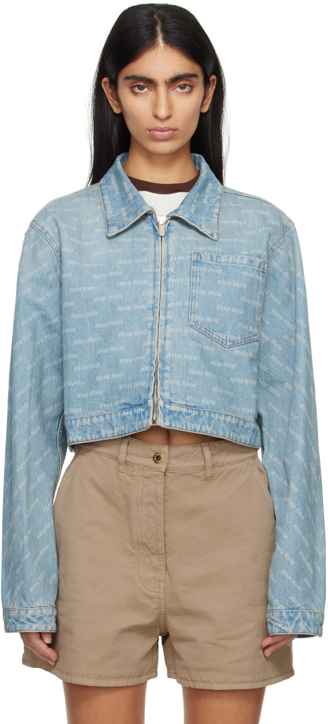 Miu Miu: Blue Zip Denim Jacket | SSENSE Canada