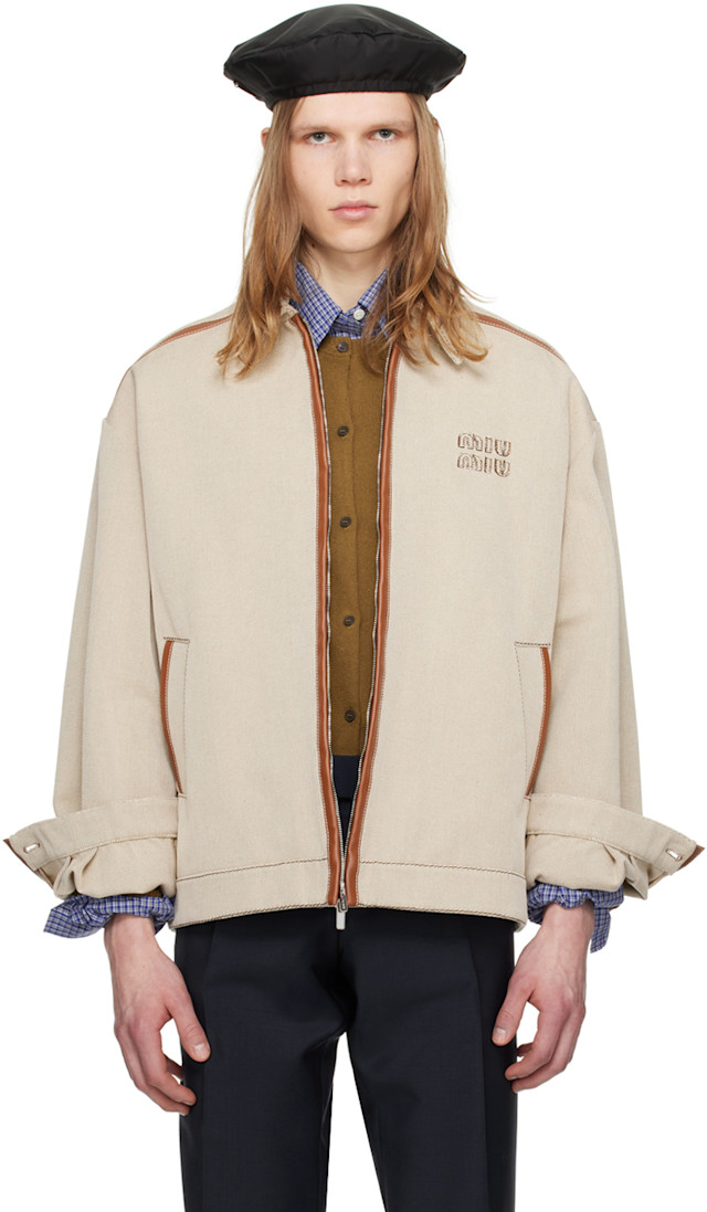 Miu Miu: Beige Jacquard Jacket | SSENSE Canada