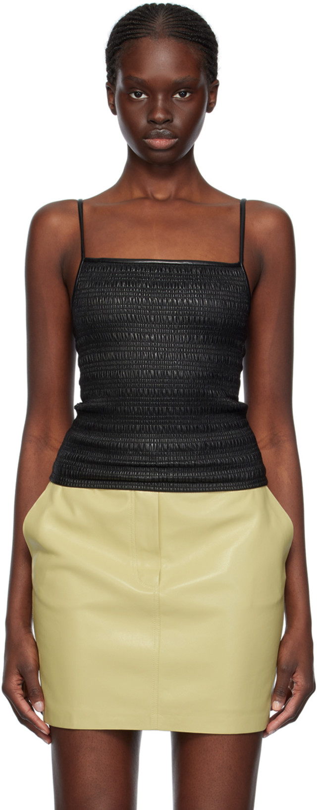 Nanushka: Black Arenda Vegan Leather Camisole | SSENSE