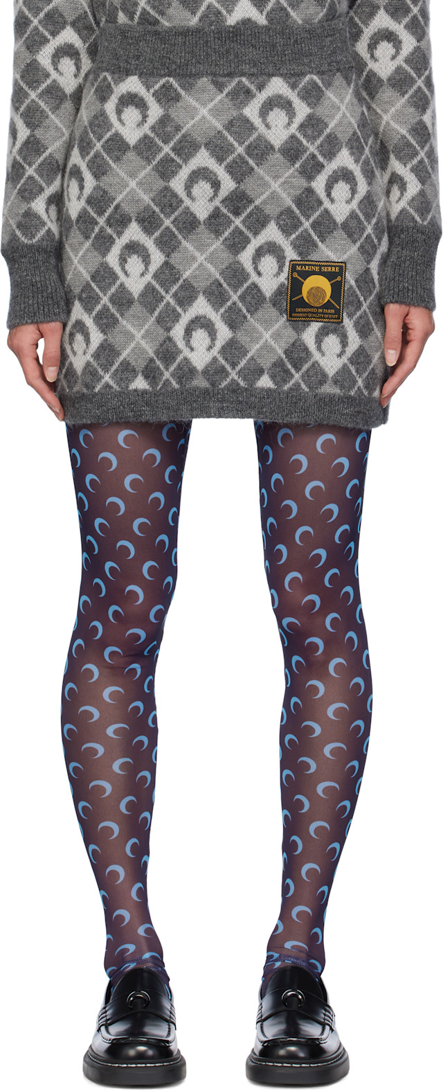 Marine Serre: Gray Moon Argyle Knit Miniskirt | SSENSE
