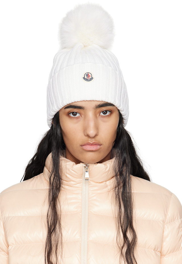 Moncler: ホワイト ポンポン ビーニー | SSENSE 日本