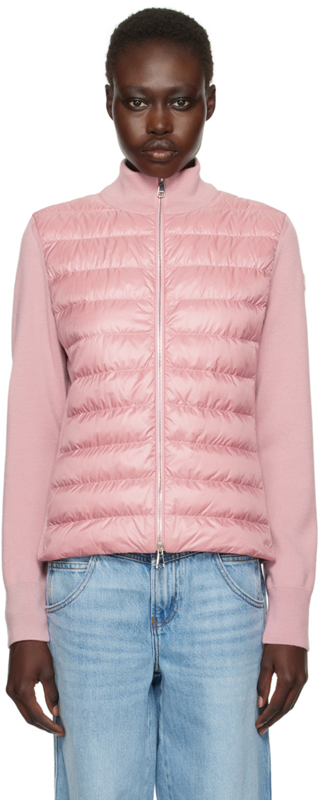 Moncler: Pink Padded Wool Down Jacket | SSENSE