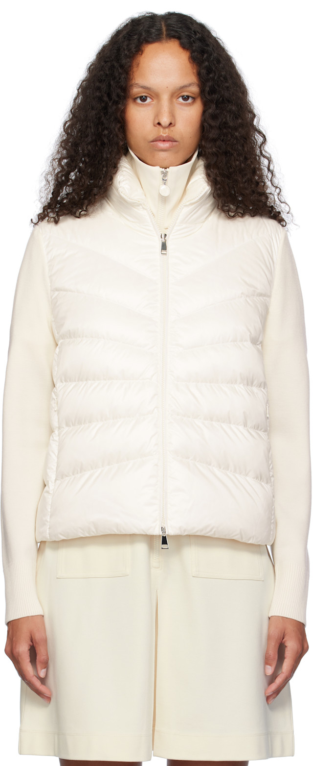 Moncler: Off-White Padded Wool Down Cardigan | SSENSE