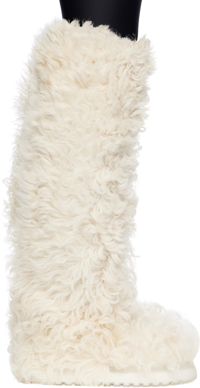 Moncler: ホワイト Beverly High シアリング ロングブーツ | SSENSE 日本