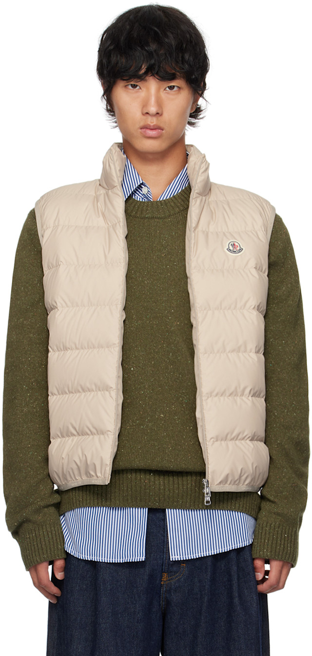 MONCLER ベージュ キルティングダウンベスト Moncler: ベージュ Contrin ダウンベスト | SSENSE 日本