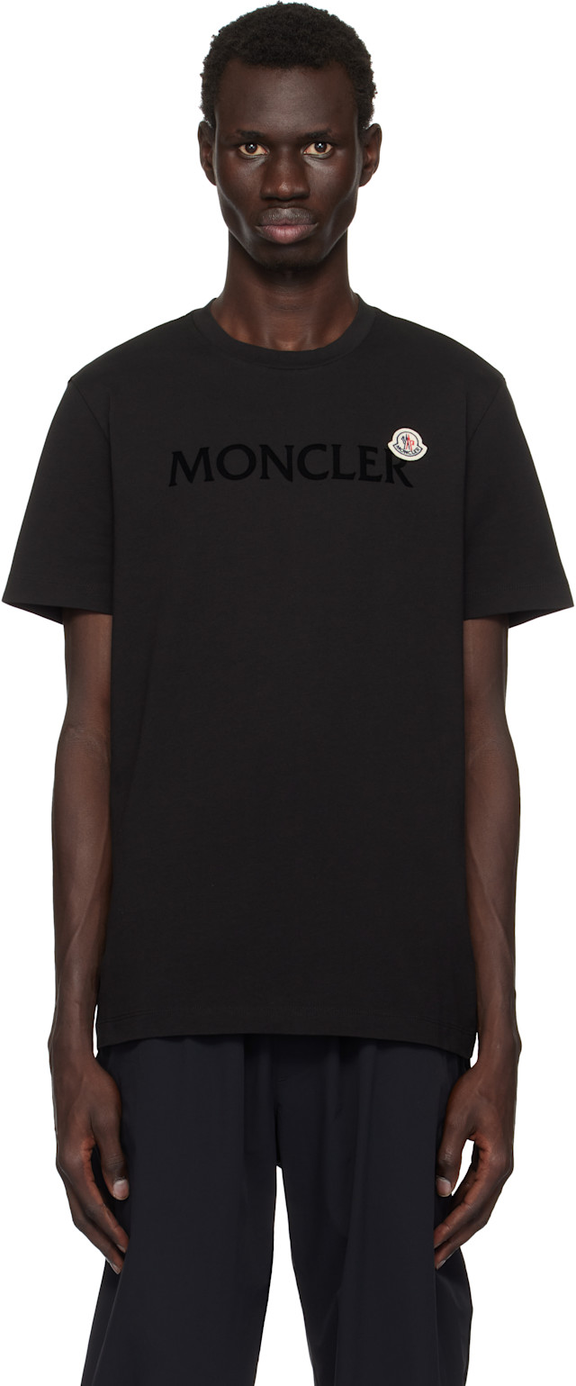 Moncler: ブラック フロックロゴ Tシャツ | SSENSE 日本