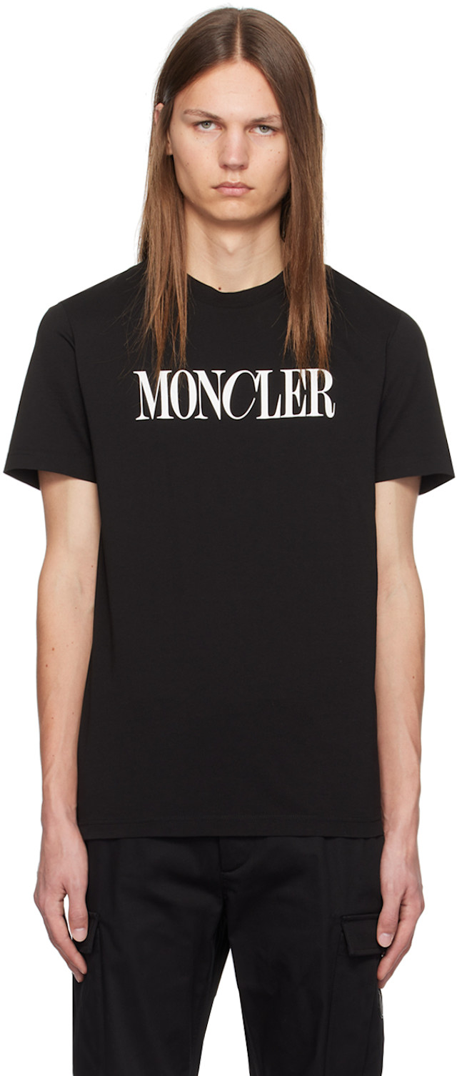 Moncler: ブラック ロゴプリント Tシャツ | SSENSE 日本
