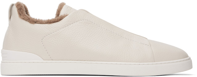 ZEGNA: Off-White Deerskin Triple Stitch Sneakers | SSENSE