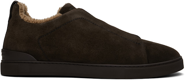 Ermenegildo Zegna スエード グローブ XL ブラウン ZEGNA: Brown Suede Triple Stitch Sneakers | SSENSE