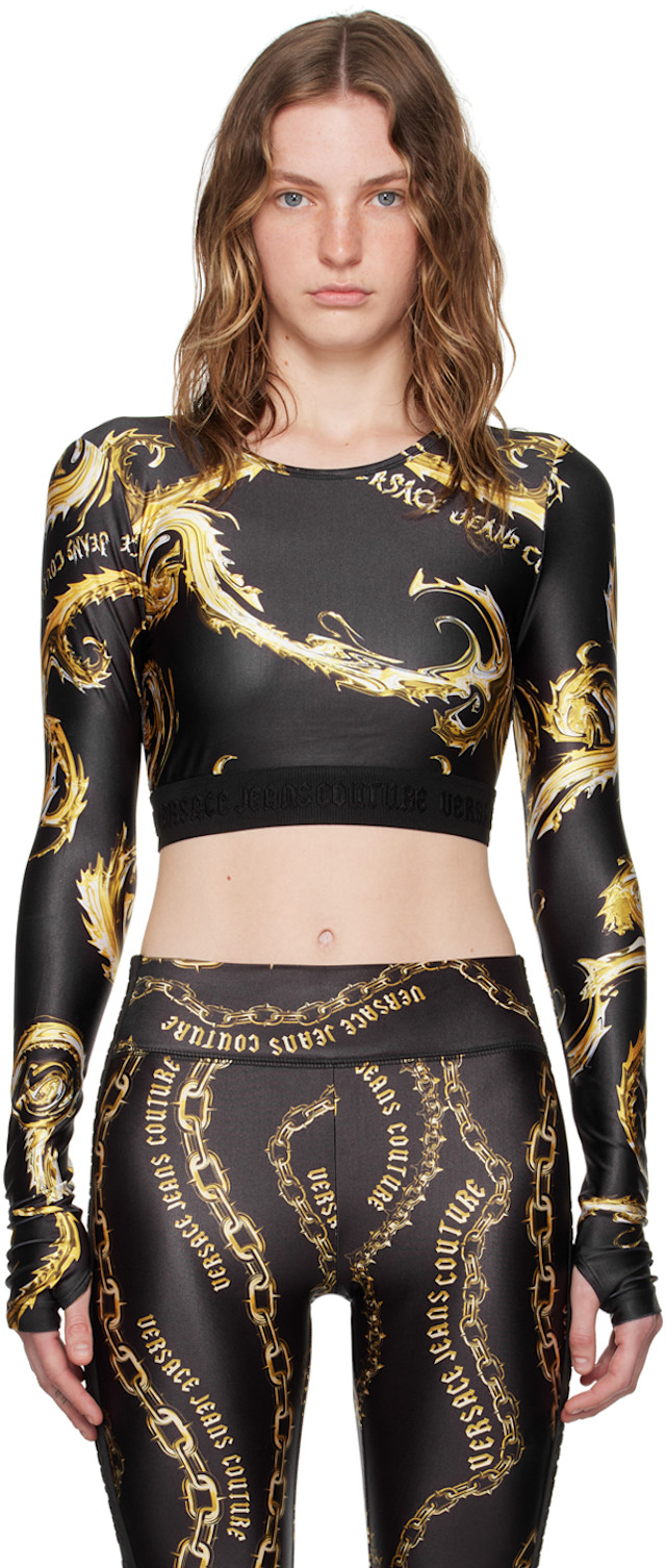 Versace Jeans Couture: Black & Gold Chromo Couture Long Sleeve T