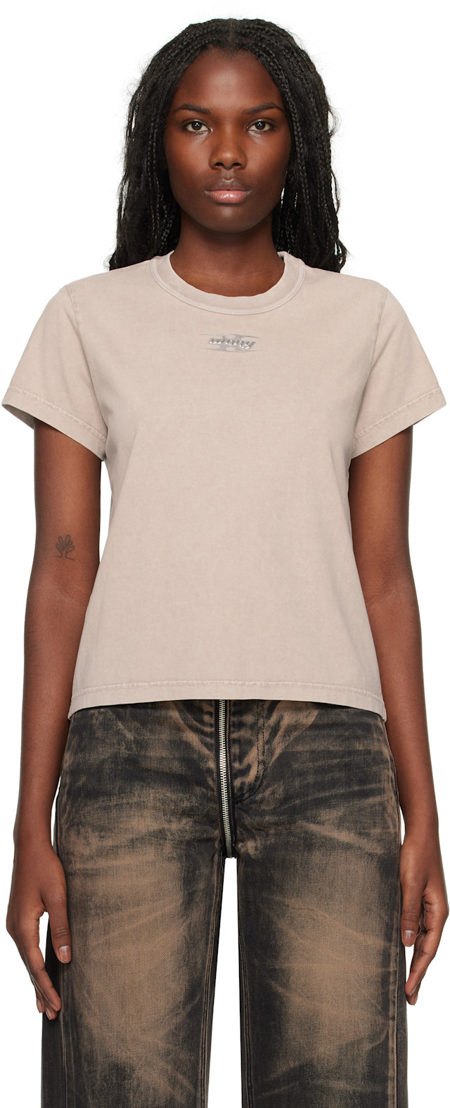 alexanderwang.t: Taupe Blade Logo-Embossed T-shirt | SSENSE