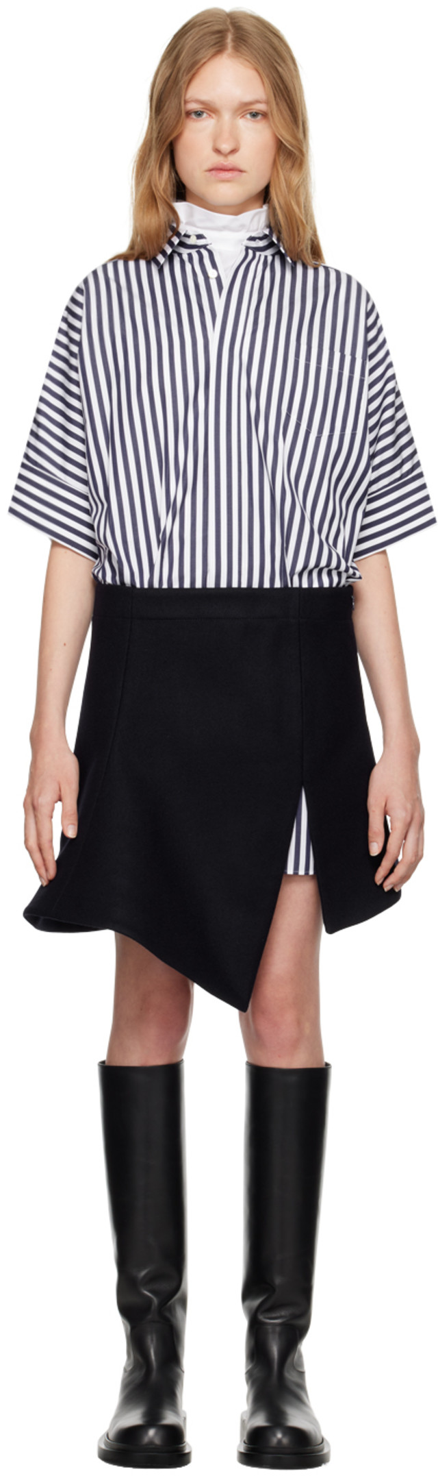 sacai: Navy Striped Paneled Mini Dress | SSENSE Canada