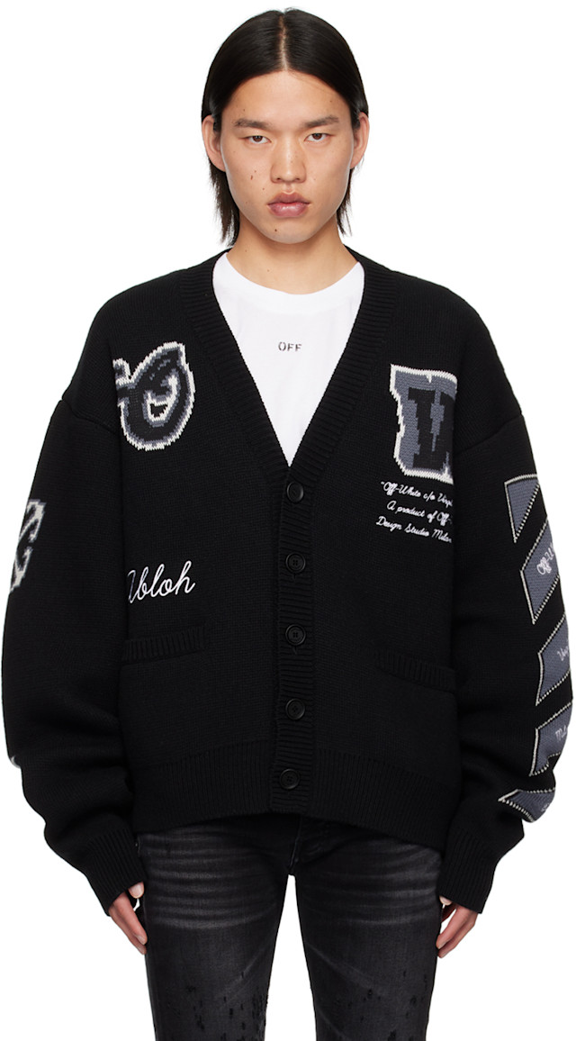 Off-White: Black Varsity Cardigan | SSENSE