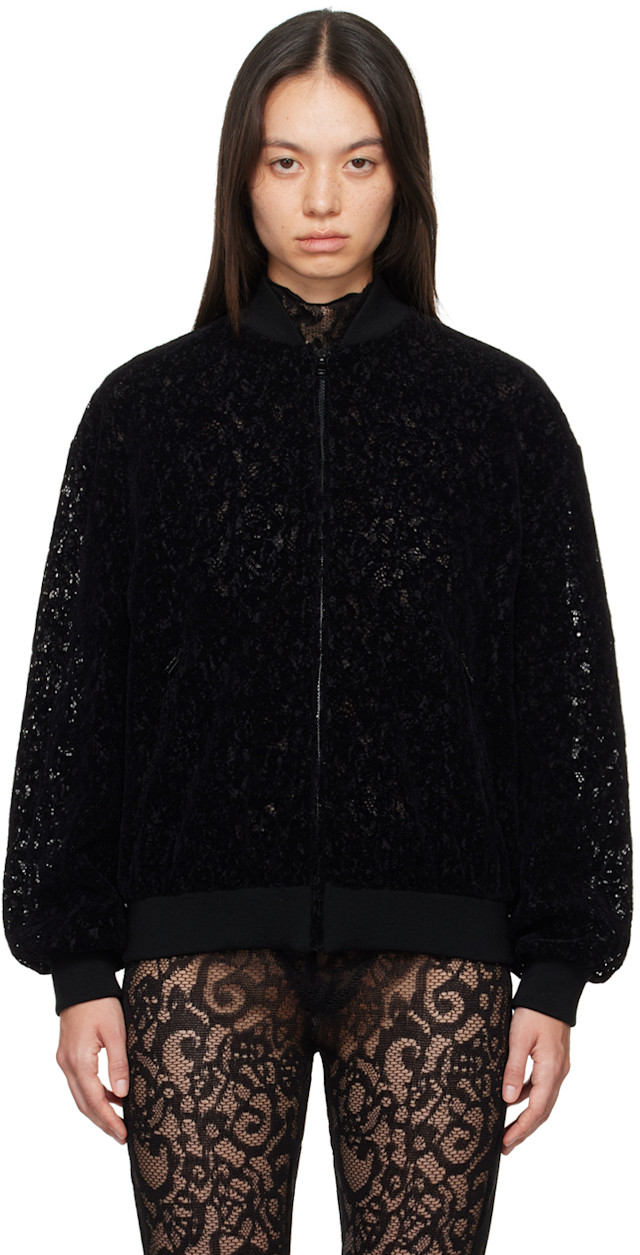 Moschino: Black Lace Bomber Jacket | SSENSE