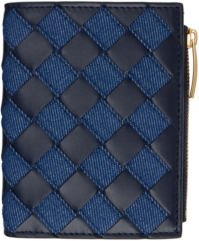 Bottega Veneta: ネイビー スモール Intrecciato 二つ折り財布