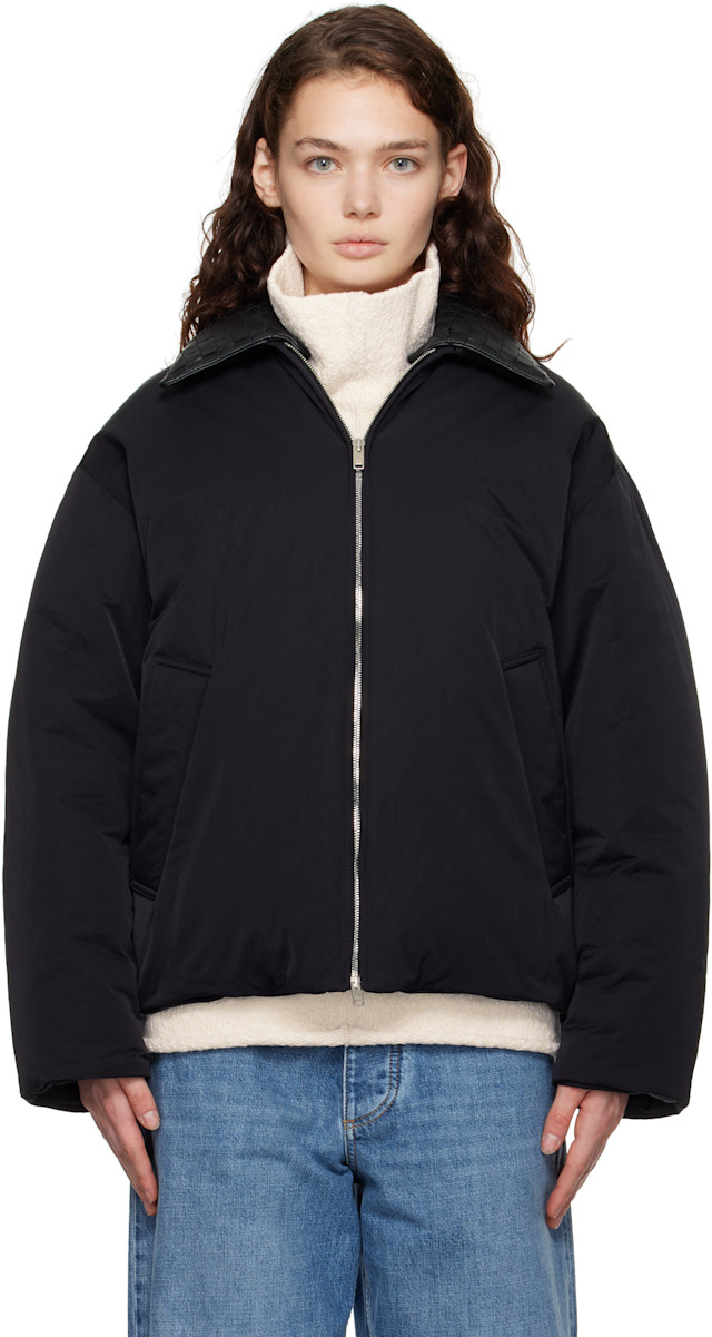 Bottega Veneta: Black Tech Nylon Down Jacket | SSENSE
