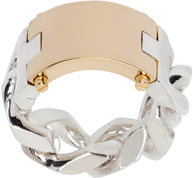 Bottega Veneta: Gold & Silver Curb Chain Ring | SSENSE