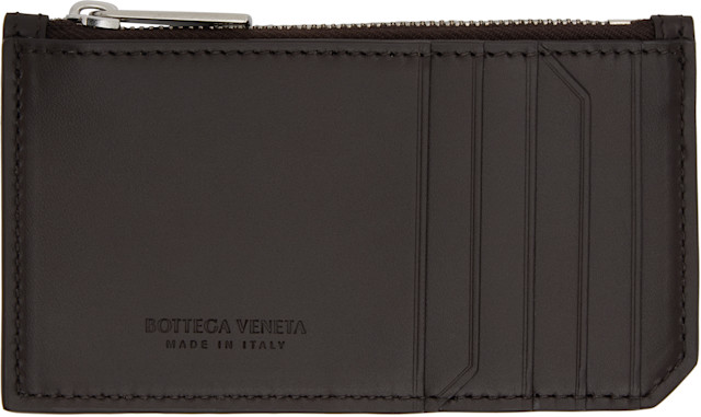 Bottega Veneta: Brown Intrecciato Piccolo Zipped Card Holder | SSENSE
