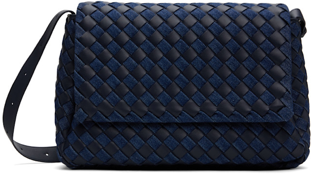 Bottega Veneta: ネイビー＆インディゴ ラージ Cobble メッセンジャー