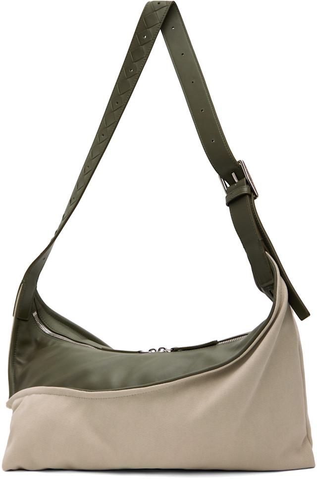 Bottega Veneta: Off-White & Green Small Zigzag Bag | SSENSE