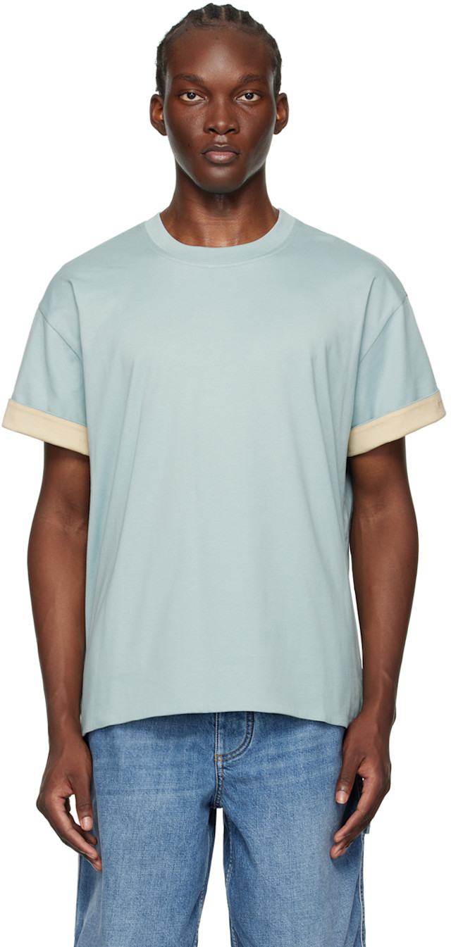 ボッテガヴェネタ Tシャツ クルーネック ダブルレイヤード Bottega Veneta: ブルー ダブルレイヤー Tシャツ | SSENSE 日本