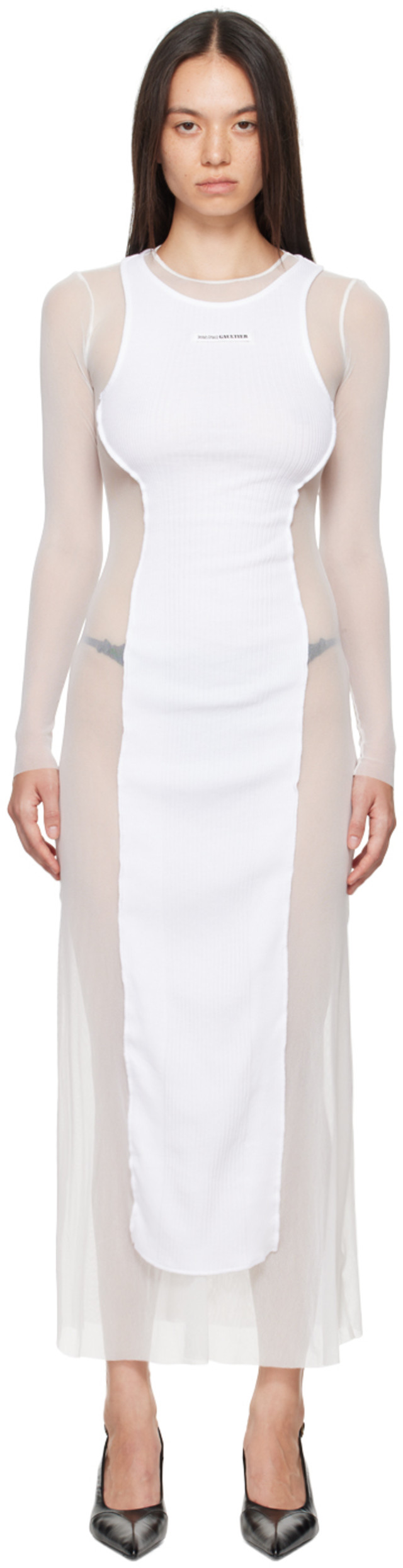 Jean Paul GAULTIER ドットレース ワンピース ホワイト 38 Jean Paul Gaultier: White 'The Long Petit Grand' Maxi Dress | SSENSE
