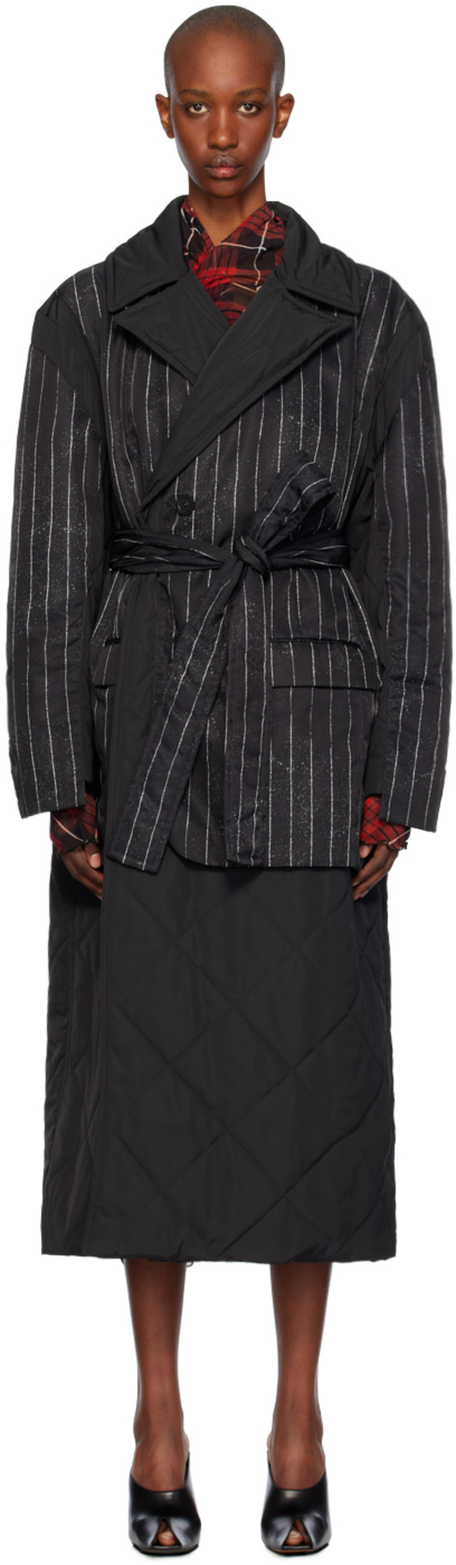 Jean Paul Gaultier: Black Pinstripe Coat | SSENSE