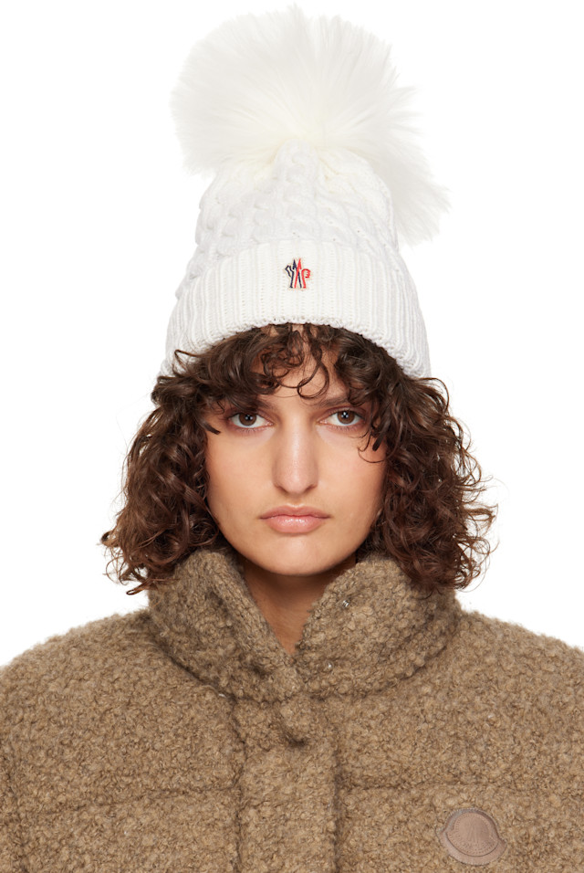 Moncler Grenoble: White Wool Pom Pom Beanie | SSENSE