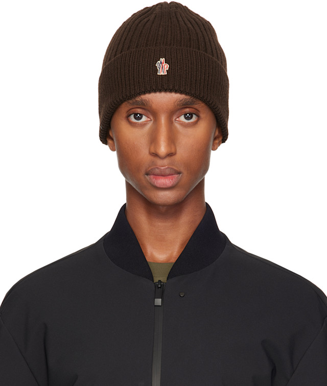 MONCLER モンブラン ニット帽 ブラウン系 Moncler Grenoble: Brown Ribbed Knit Wool Beanie | SSENSE