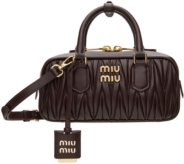 Miu Miu: Brown Arcadie Matelasse Bag | SSENSE Canada