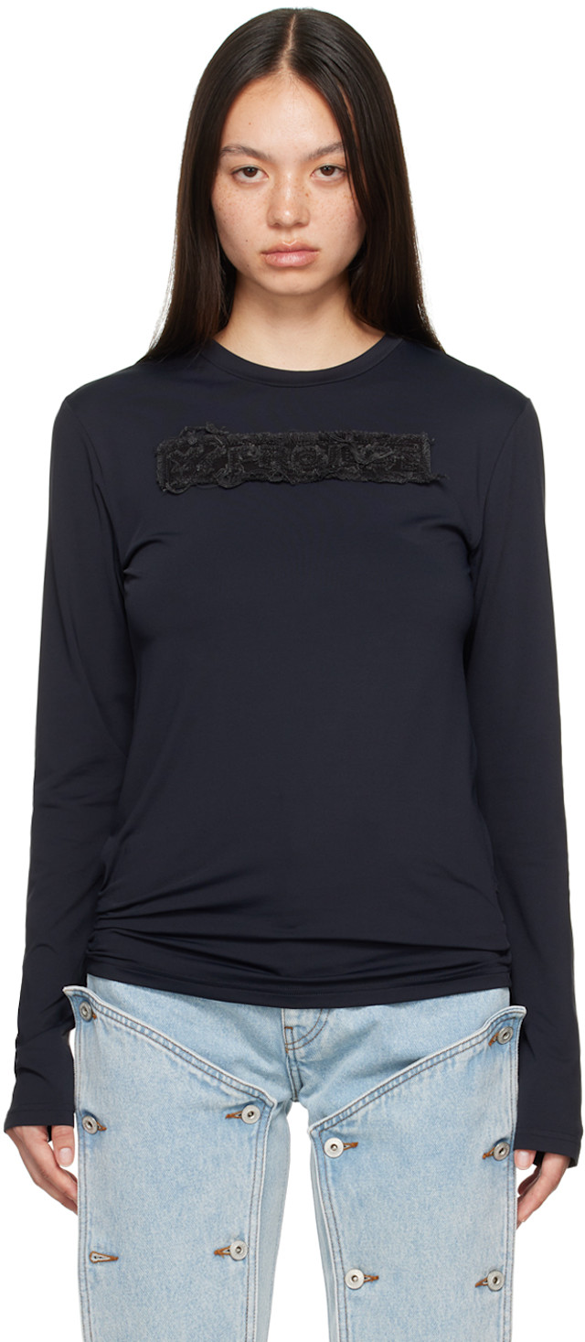 Y/Project: Black Logo Patch Long Sleeve T-Shirt | SSENSE China