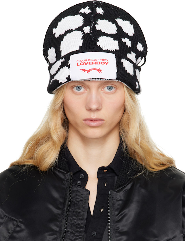 帽子 CHARLES JEFFREY LOVERBOY Charles Jeffrey LOVERBOY: Black & White Loverboy Beanie | SSENSE