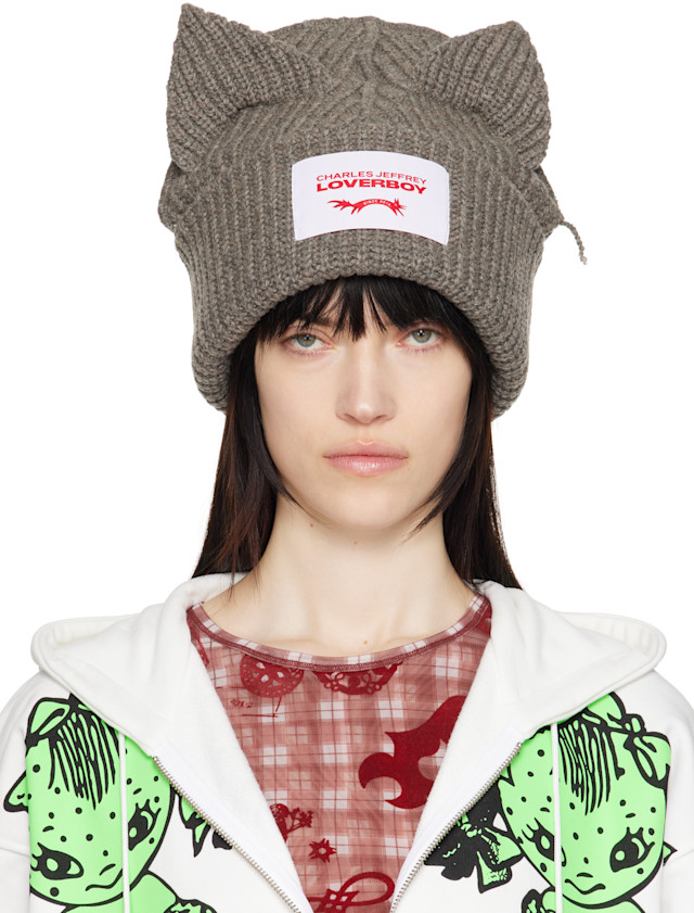 Charles Jeffrey LOVERBOY: Gray Supersized Chunky Ears Beanie