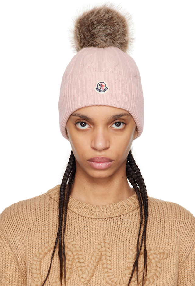 Moncler: Pink Wool & Cashmere Pom Pom Beanie | SSENSE