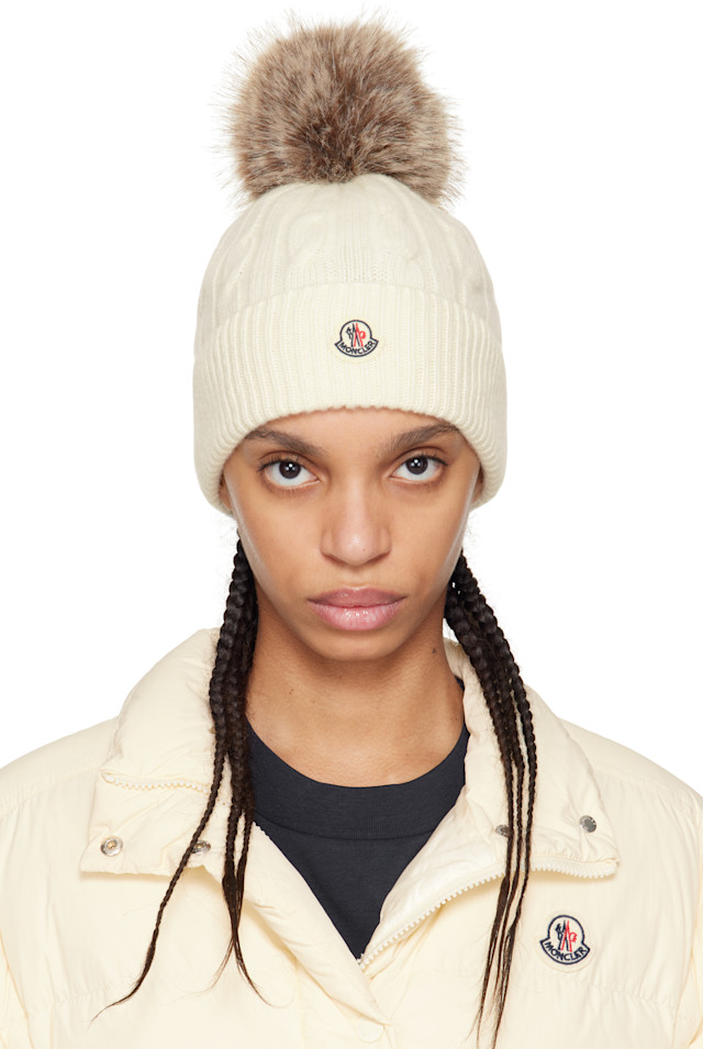 Moncler: Off-White Wool & Cashmere Pom Pom Beanie | SSENSE