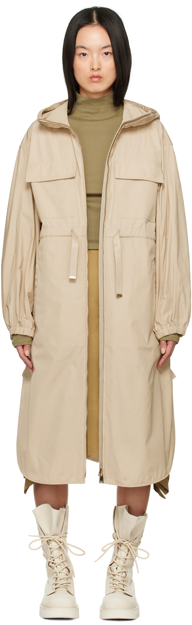 Moncler: Beige Peronne Long Coat | SSENSE