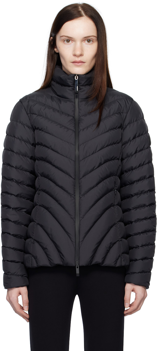 Moncler: Black Grange Diagonal-Quilted Short Down Jacket | SSENSE