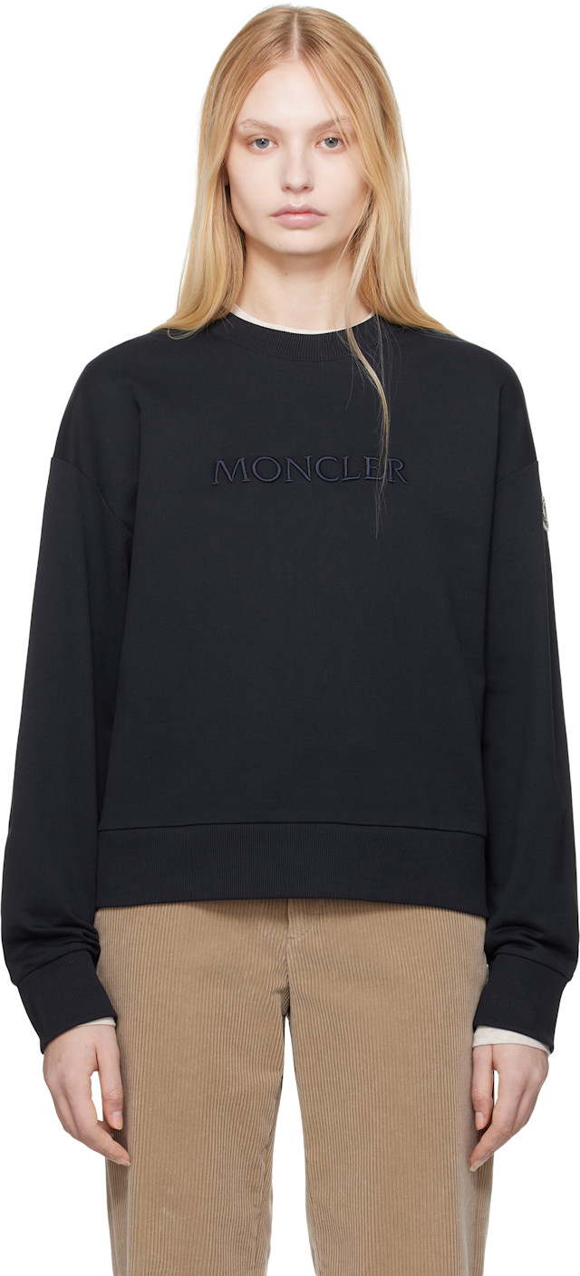 Moncler: Navy Embroidered Logo Sweatshirt | SSENSE