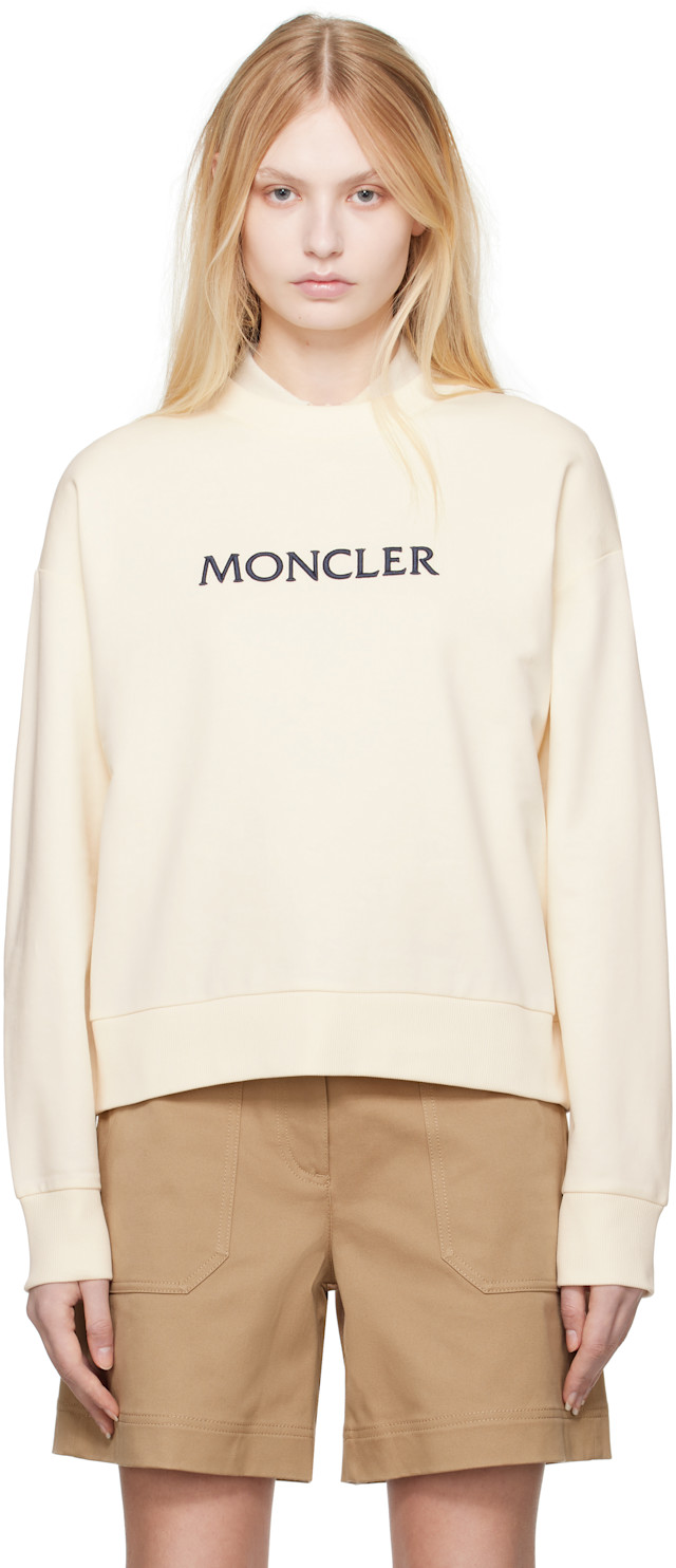 Moncler: Off-White Embroidered Logo Sweatshirt | SSENSE